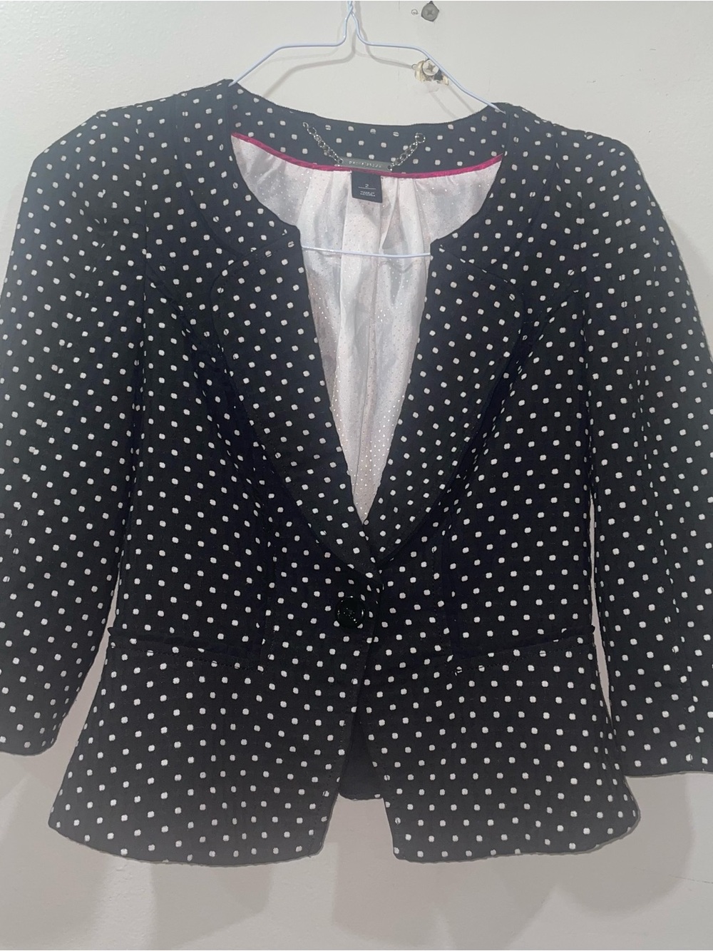 White House Black Market Black & White Polka Dot Peplum Blazer